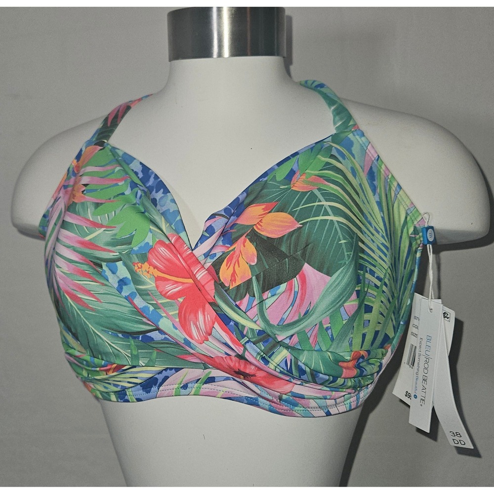 Bleu Rod Beattie Tropical Flight Tie Front Underwear Bra Top~38DD~NWT
